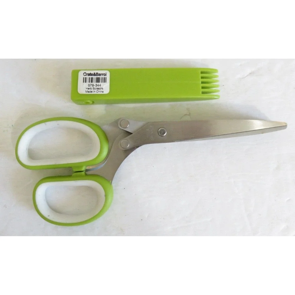 Crate & Barrel Herb‎ Scissors 5 Blade Stainless Steel w/Cover Green